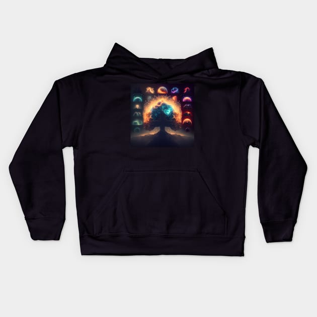 Space Tree Of Life Kids Hoodie by AiArtPerceived